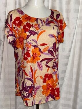 C&C California Floral Linen Tee Shirt Summer Cruise Tropical NWT Med